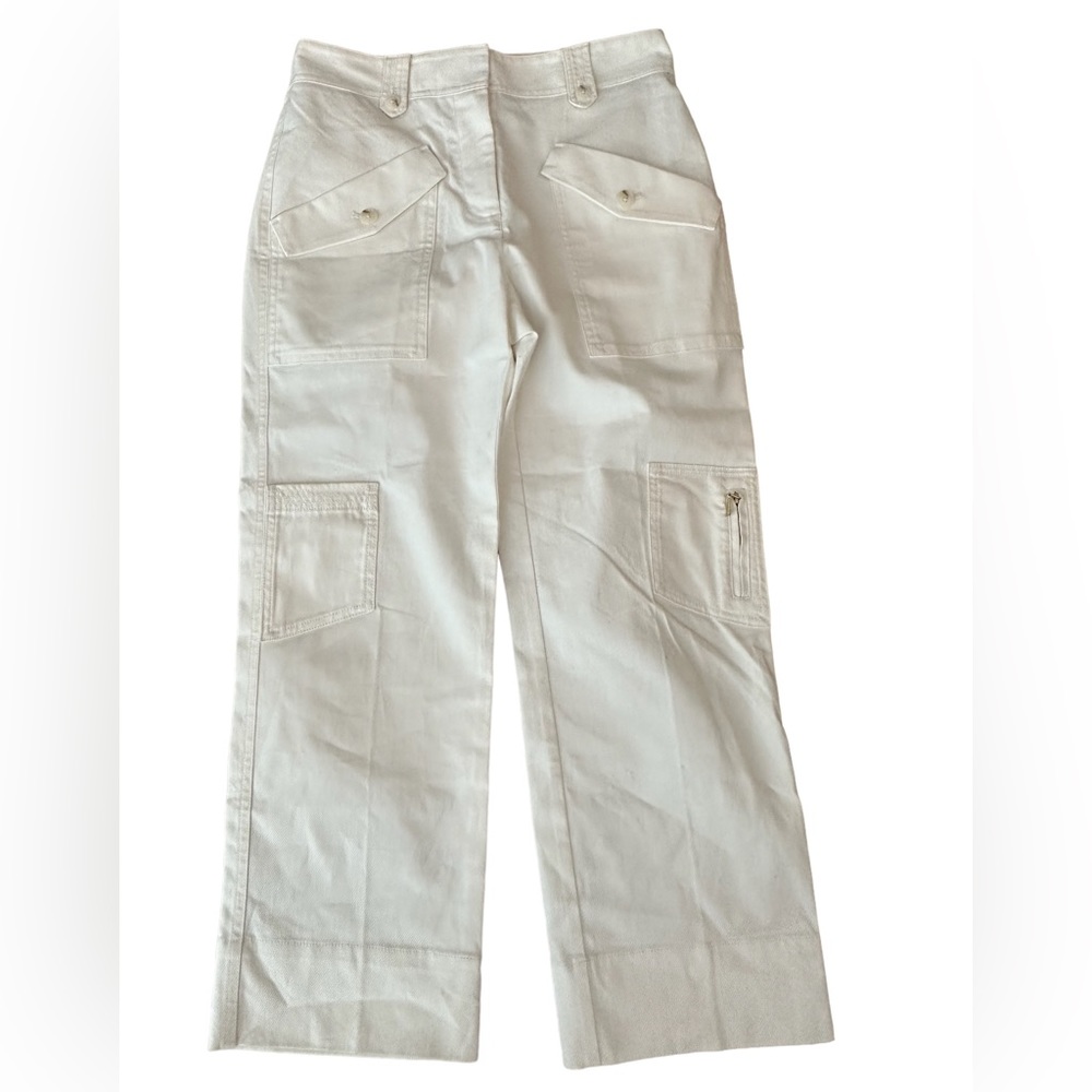 NWOT by Anthropologie Cargo Utility Cropped Pants Off White Stretch Size 6